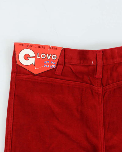 DSWT Vintage 1970s Women's Glove British Red Velour Flared Trousers - W32 L34