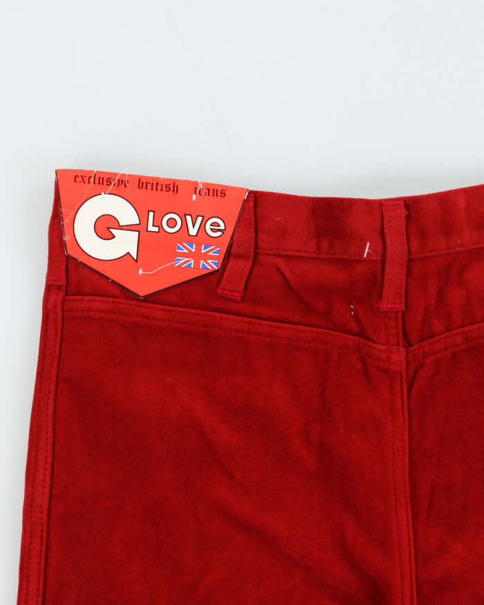 DSWT Vintage 1970s Women's Glove British Red Velour Flared Trousers - W32 L34