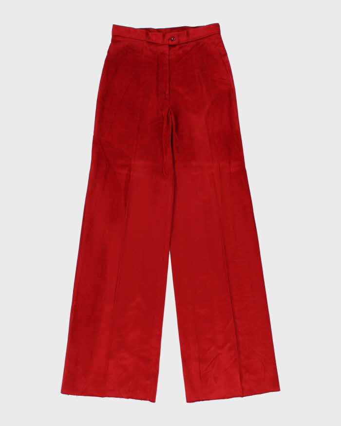 Vintage 1970s Women's Red Velour High Waisted Flared Trousers - W27 L35