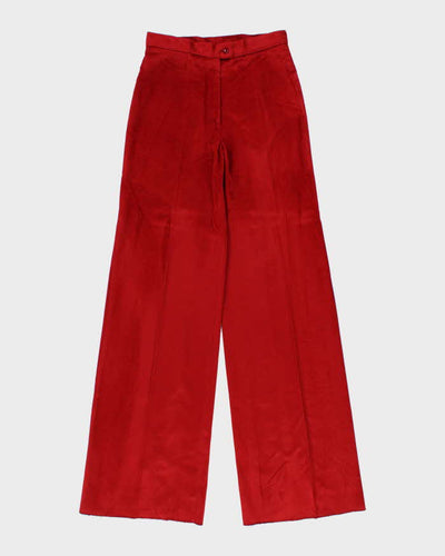 Vintage 1970s Women's Red Velour High Waisted Flared Trousers - W27 L35