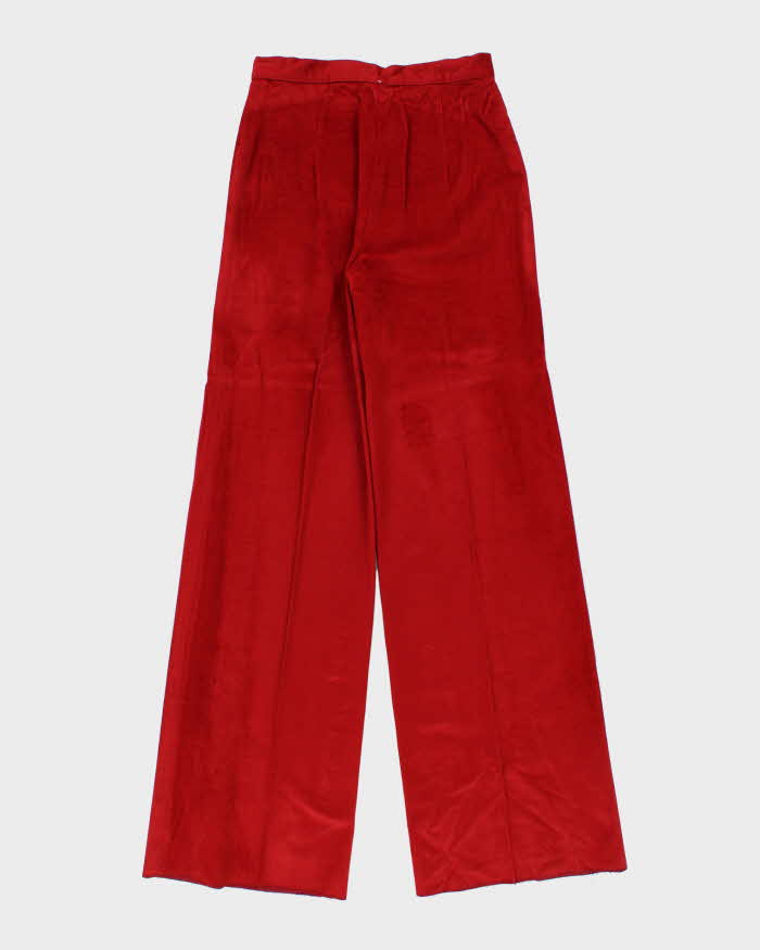 Vintage 1970s Women's Red Velour High Waisted Flared Trousers - W27 L35
