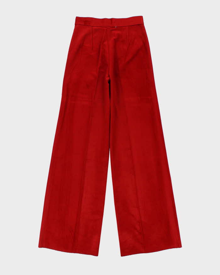 DSWT Vintage 1970s Women's Red Velour High Waisted Flared Trousers - W26 L33