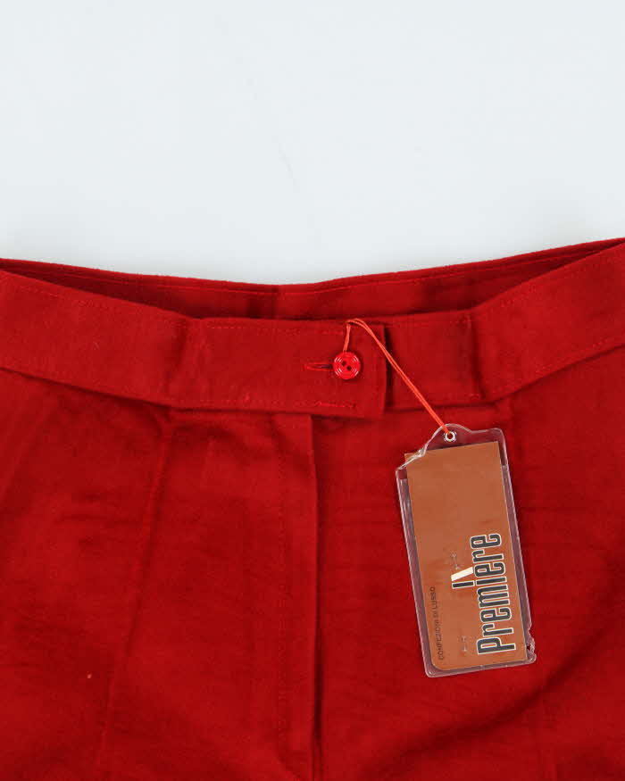 DSWT Vintage 1970s Women's Red Velour High Waisted Flared Trousers - W26 L33