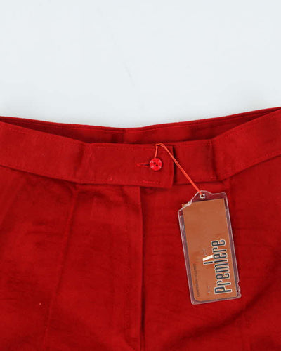 DSWT Vintage 1970s Women's Red Velour High Waisted Flared Trousers - W26 L33