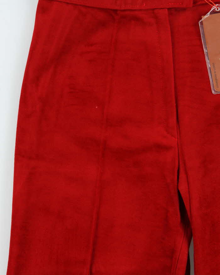 DSWT Vintage 1970s Women's Red Velour High Waisted Flared Trousers - W26 L33