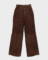 Vintage 1980s Hand Crafted Western Suede Women's High Waisted Flared Trousers - W24 L33