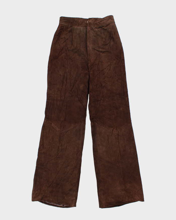 Vintage 1980s Hand Crafted Western Suede Women's High Waisted Flared Trousers - W24 L33