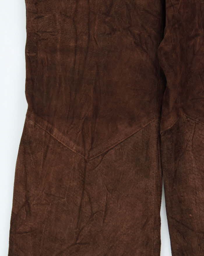 Vintage 1980s Hand Crafted Western Suede Women's High Waisted Flared Trousers - W24 L33