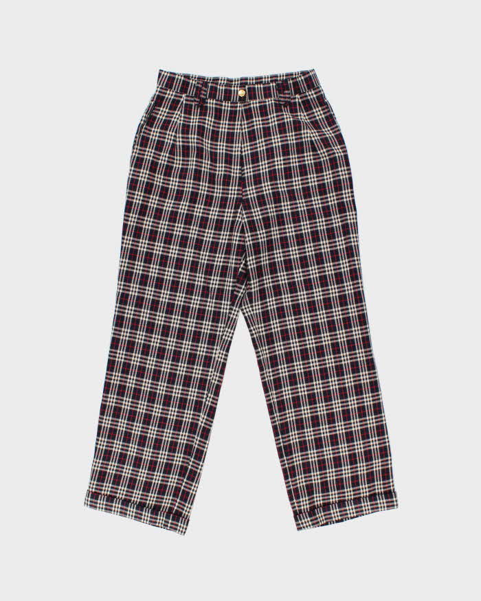 Vintage 1980s Lee Mode Women's Nova Check High Waisted Wool Blend Wide Leg Trousers - W28 L27