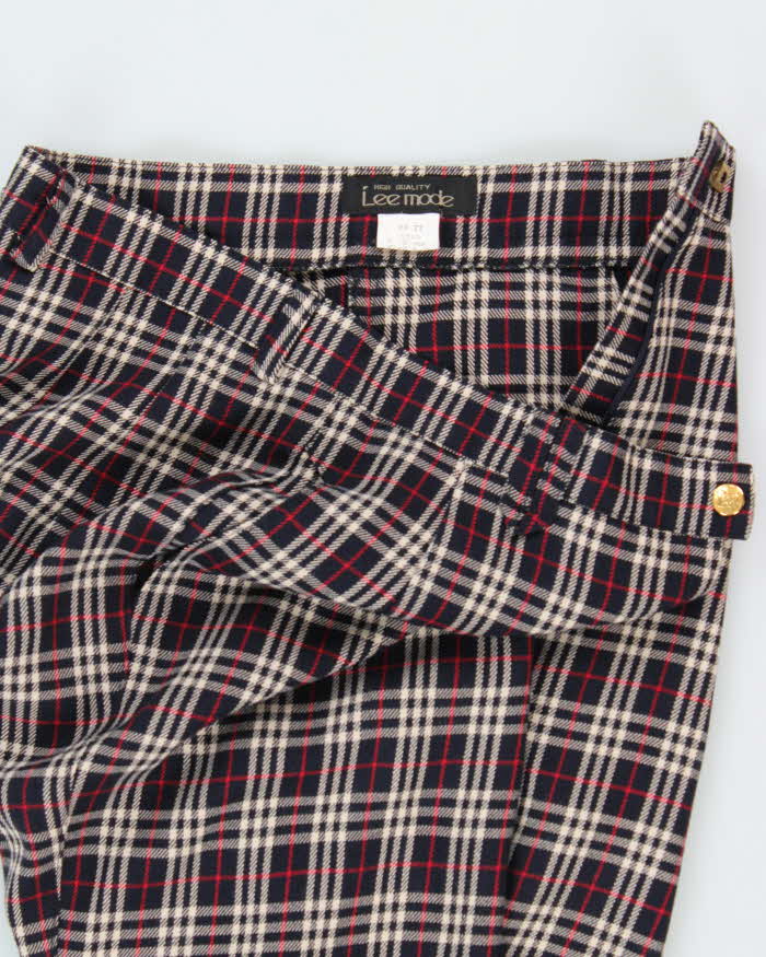 Vintage 1980s Lee Mode Women's Nova Check High Waisted Wool Blend Wide Leg Trousers - W28 L27