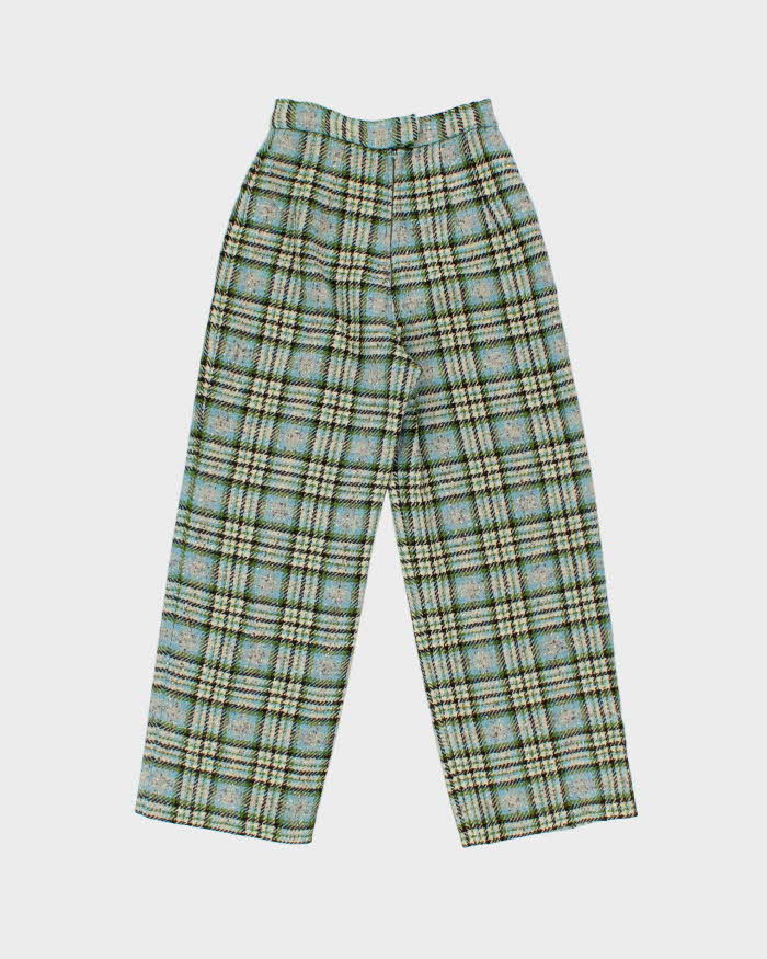 Vintage 1960s Women's Wool Tartan High Waisted Wide Leg Trousers - W25 L27