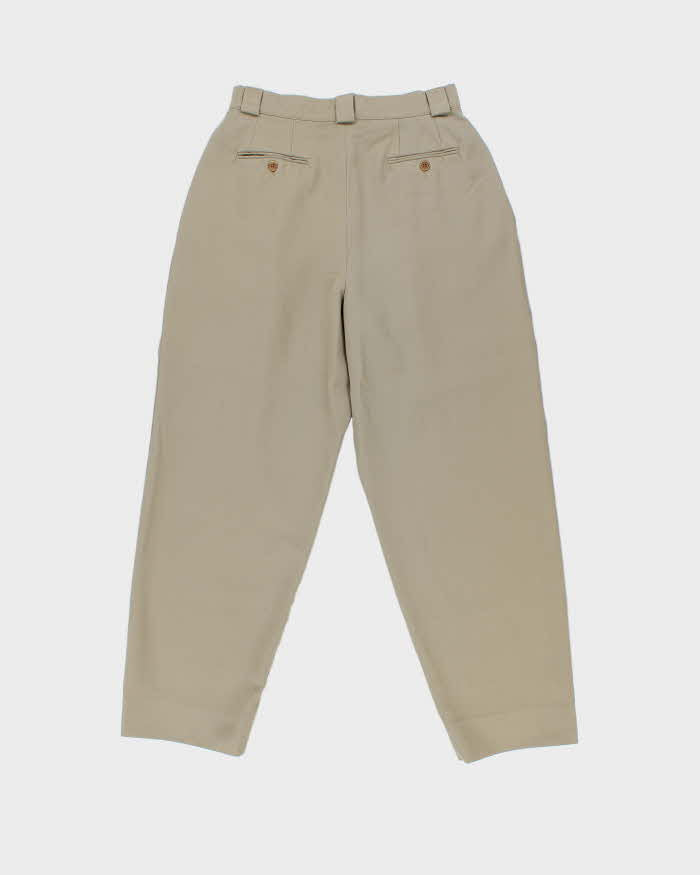 Vintage 1980s Emporio Armani Women's Khaki Wool Double Pleated High Waisted Wide Leg Suit Trousers - W26 L27