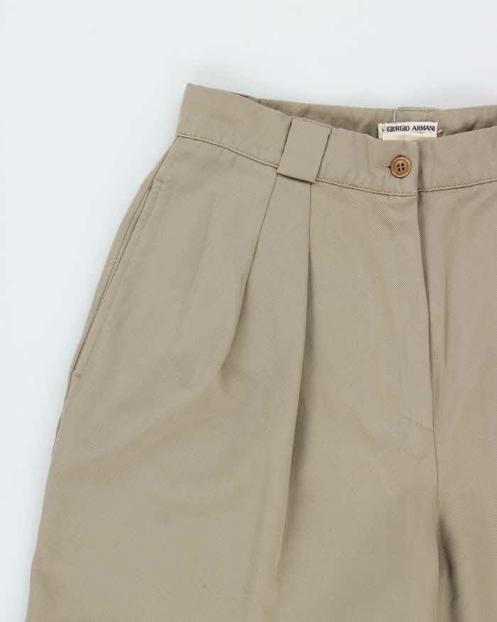 Vintage 1980s Emporio Armani Women's Khaki Wool Double Pleated High Waisted Wide Leg Suit Trousers - W26 L27