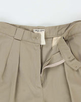 Vintage 1980s Emporio Armani Women's Khaki Wool Double Pleated High Waisted Wide Leg Suit Trousers - W26 L27