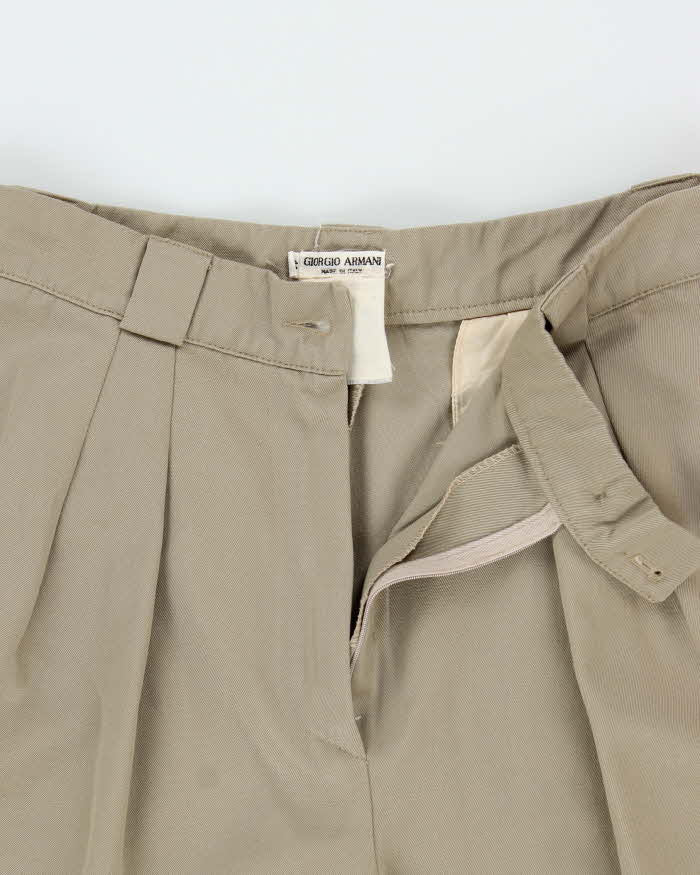 Vintage 1980s Emporio Armani Women's Khaki Wool Double Pleated High Waisted Wide Leg Suit Trousers - W26 L27