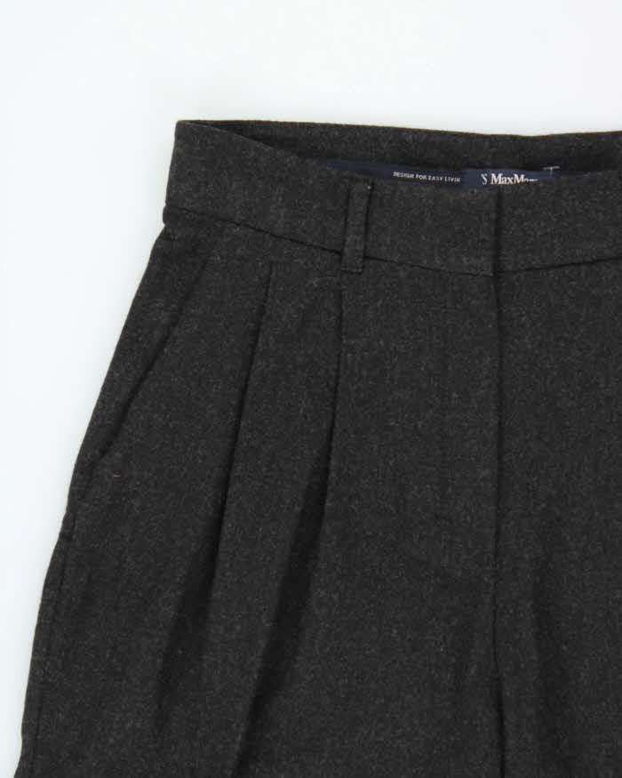 Vintage S'MaxMara Women's Double Pleated High Waisted Wool Relaxed Straight Leg Trousers - W30 L26