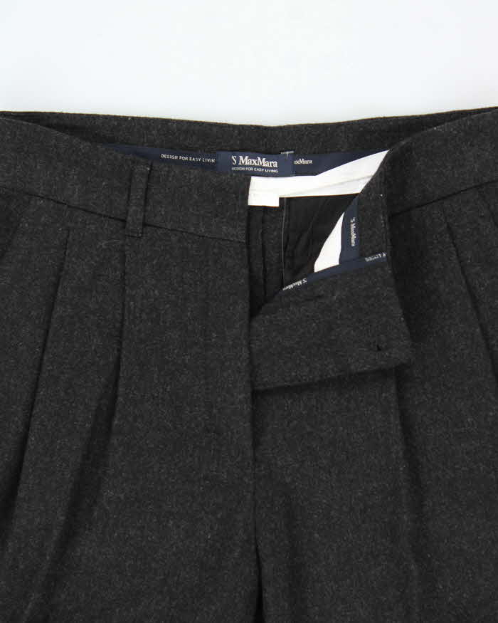 Vintage S'MaxMara Women's Double Pleated High Waisted Wool Relaxed Straight Leg Trousers - W30 L26