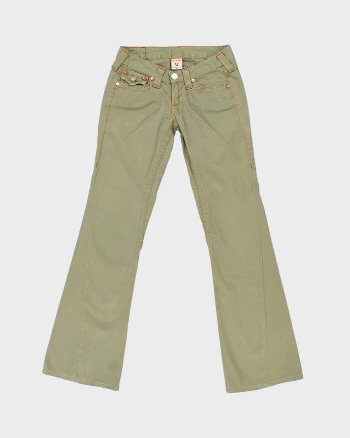 Vintage Y2K 00s True Religion Women's Khaki Low Rise Joey Flared Trousers - W26 L32