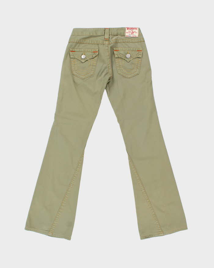 Vintage Y2K 00s True Religion Women's Khaki Low Rise Joey Flared Trousers - W26 L32