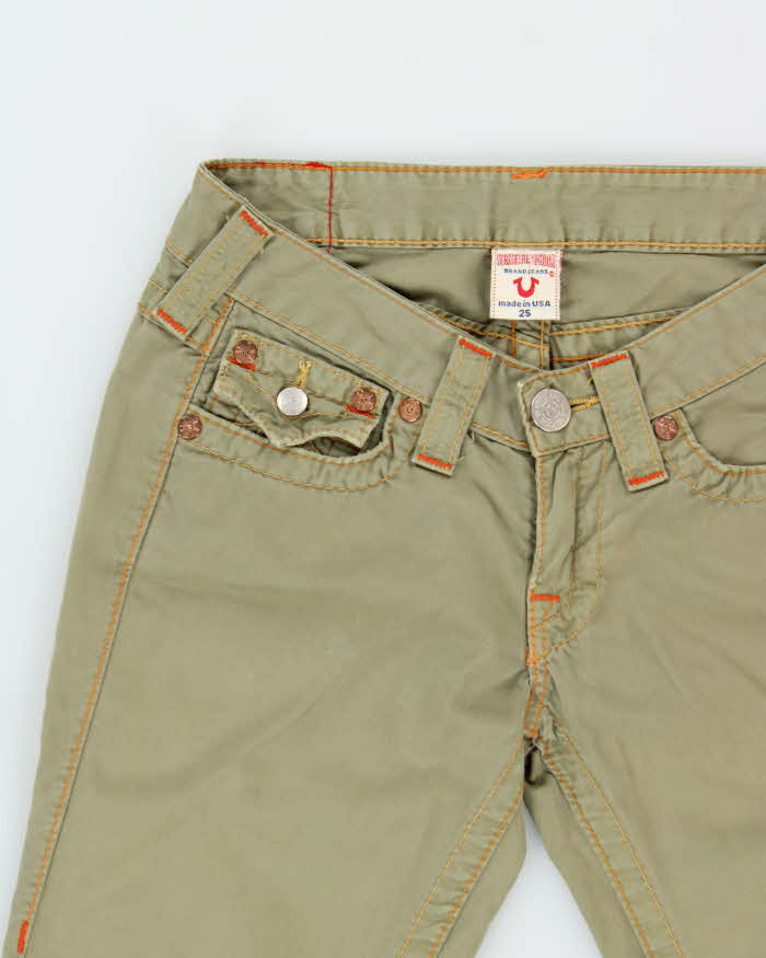 Vintage Y2K 00s True Religion Women's Khaki Low Rise Joey Flared Trousers - W26 L32