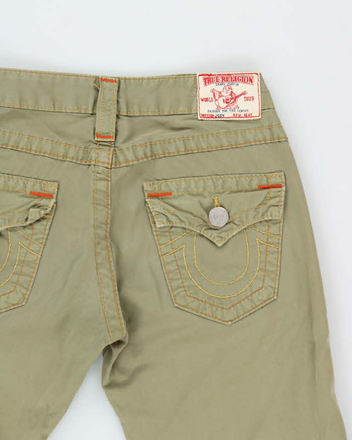 Vintage Y2K 00s True Religion Women's Khaki Low Rise Joey Flared Trousers - W26 L32