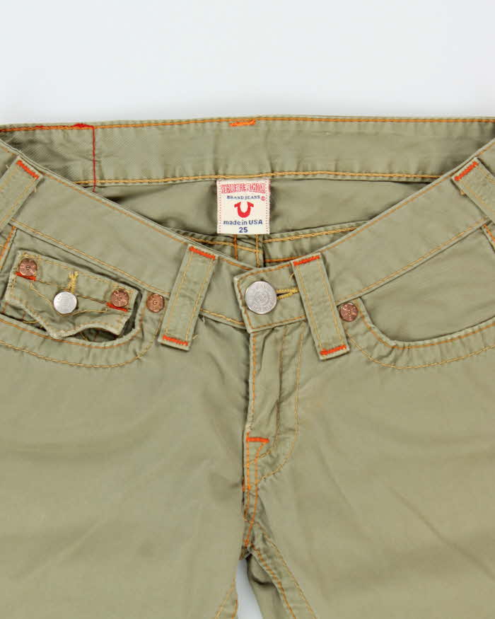 Vintage Y2K 00s True Religion Women's Khaki Low Rise Joey Flared Trousers - W26 L32