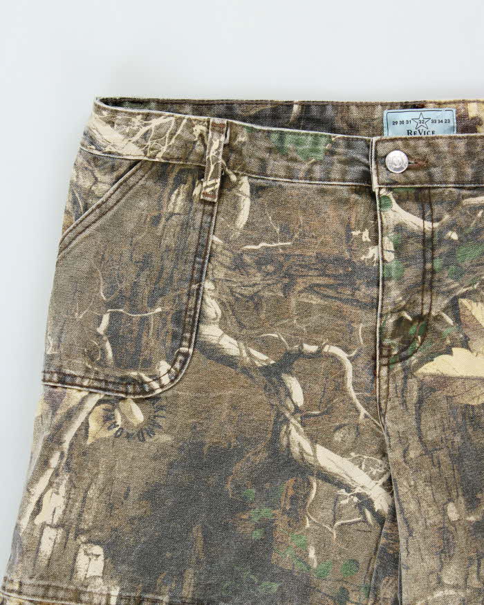 Revice Women's Made In USA Heavyweight Oakland Realtree Camo Canvas Low Rise Ultra Wide Leg Utility Trousers - W38 L32