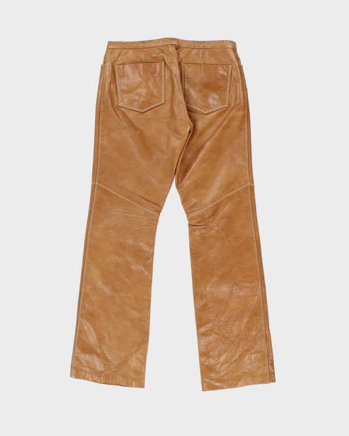 Vintage 2001 Y2K Gap Women's Tan Leather Low-Rise Bootcut Trousers - W30 L32