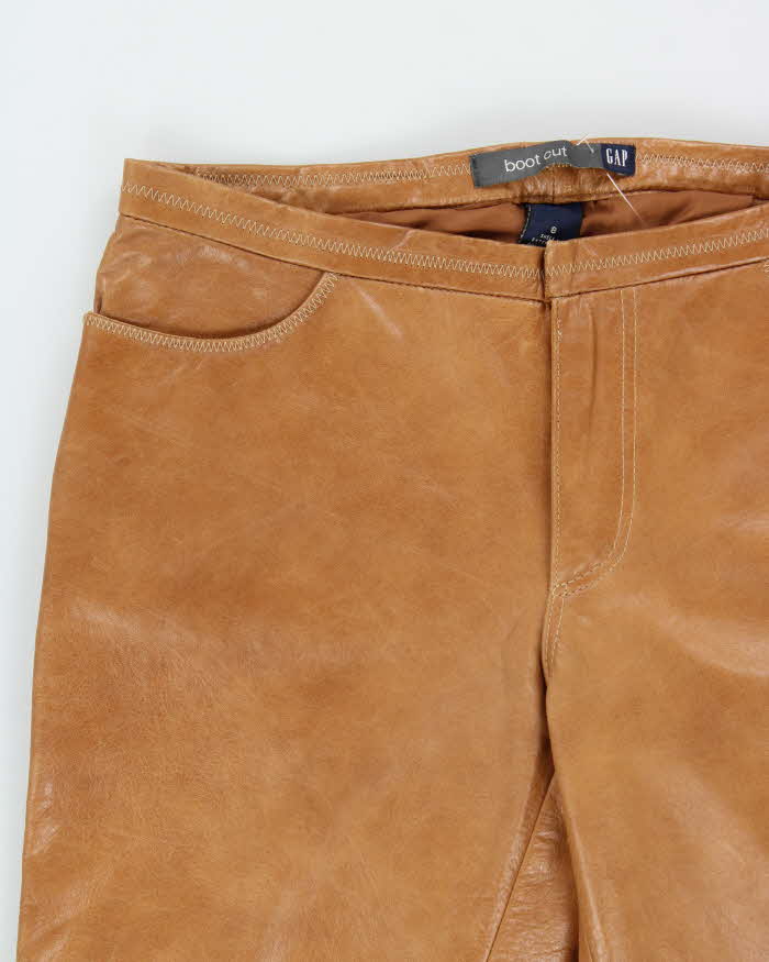 Vintage 2001 Y2K Gap Women's Tan Leather Low-Rise Bootcut Trousers - W30 L32