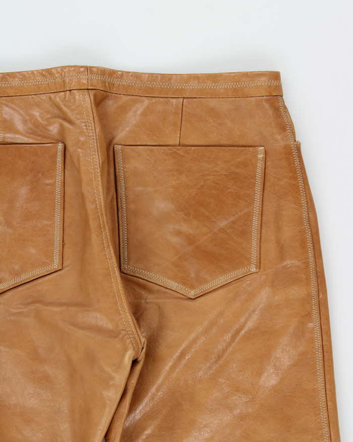 Vintage 2001 Y2K Gap Women's Tan Leather Low-Rise Bootcut Trousers - W30 L32