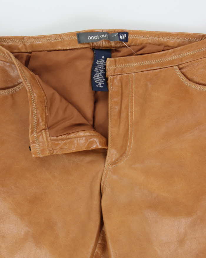 Vintage 2001 Y2K Gap Women's Tan Leather Low-Rise Bootcut Trousers - W30 L32
