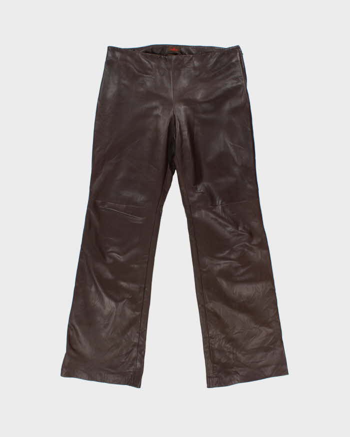 Vintage Y2K 00s Danier Women's Chocolate Brown Leather Made In Canada Mid-Rise Bootcut Trousers - W32 L30