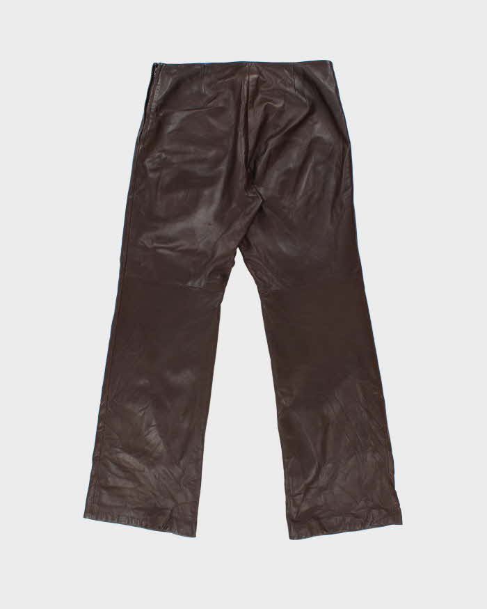 Vintage Y2K 00s Danier Women's Chocolate Brown Leather Made In Canada Mid-Rise Bootcut Trousers - W32 L30