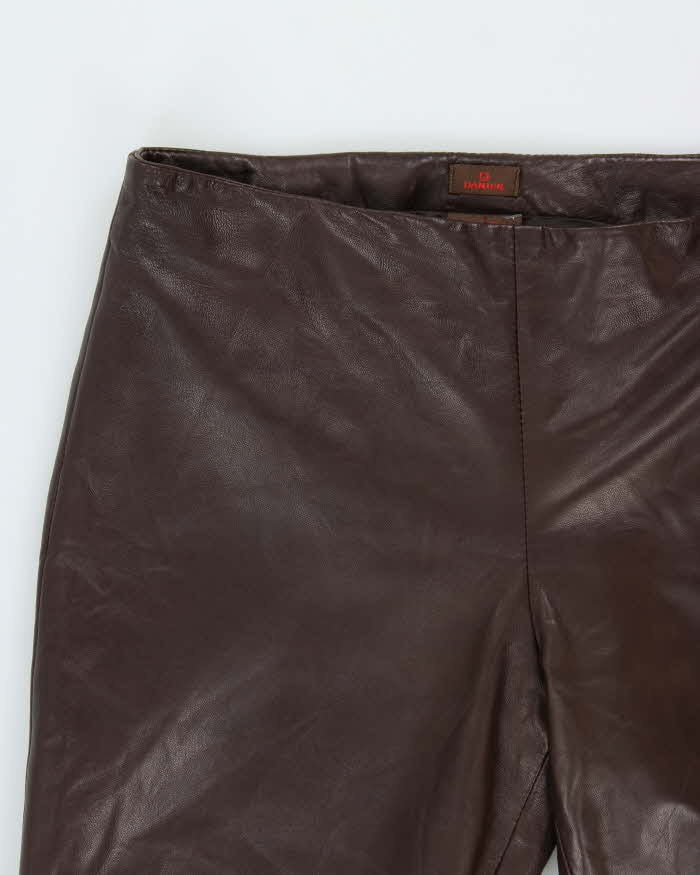 Vintage Y2K 00s Danier Women's Chocolate Brown Leather Made In Canada Mid-Rise Bootcut Trousers - W32 L30