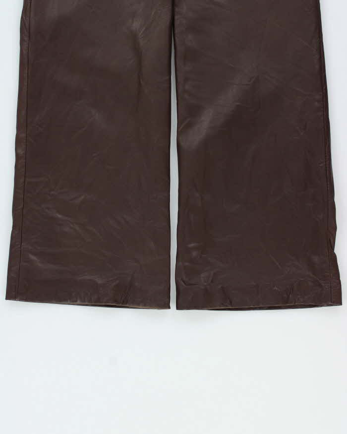 Vintage Y2K 00s Danier Women's Chocolate Brown Leather Made In Canada Mid-Rise Bootcut Trousers - W32 L30
