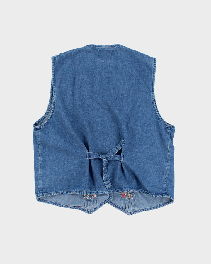 Vintage 90s Keren Hart Floral Embroidered Denim Waistcoat - L