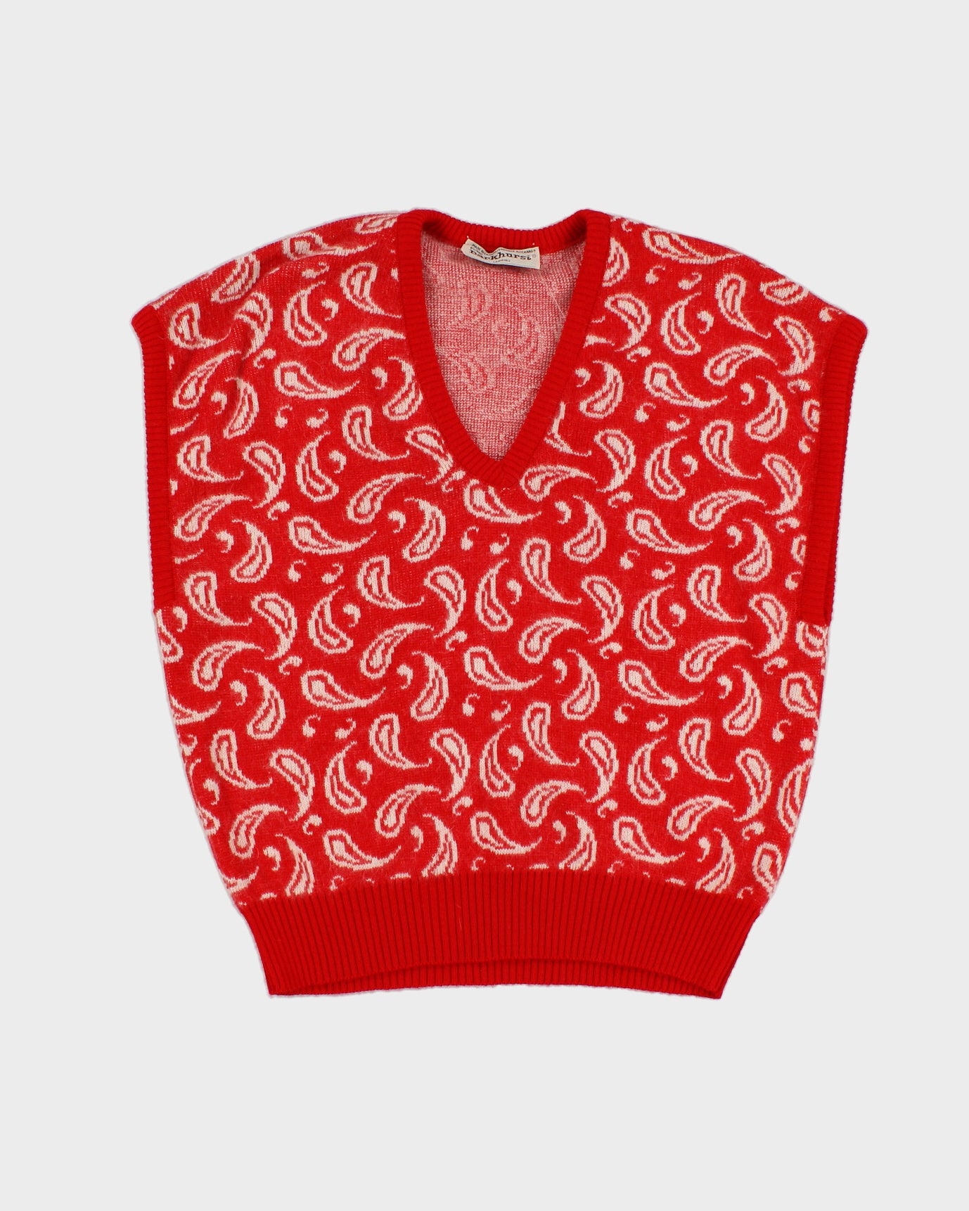 Womens Red and White Paisley Knit Vest - M