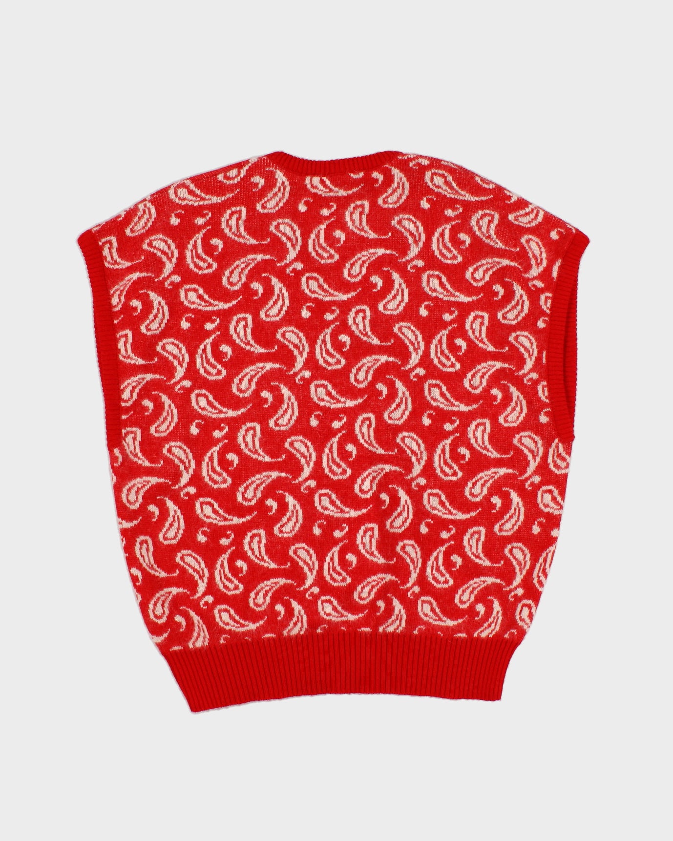 Womens Red and White Paisley Knit Vest - M