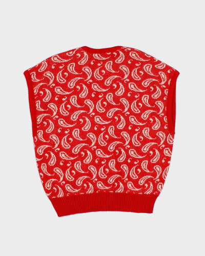 Womens Red and White Paisley Knit Vest - M