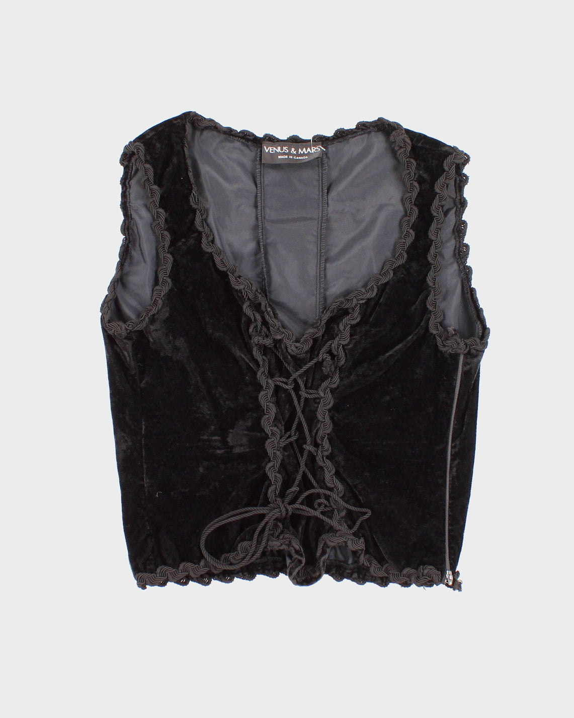 Womens 1990s Black Velvet Corset Style Vest Top - S