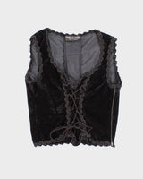 Womens 1990s Black Velvet Corset Style Vest Top - S