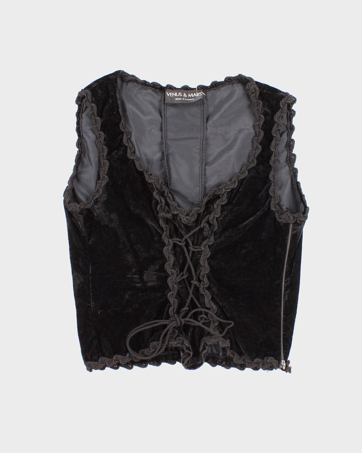Womens 1990s Black Velvet Corset Style Vest Top - S