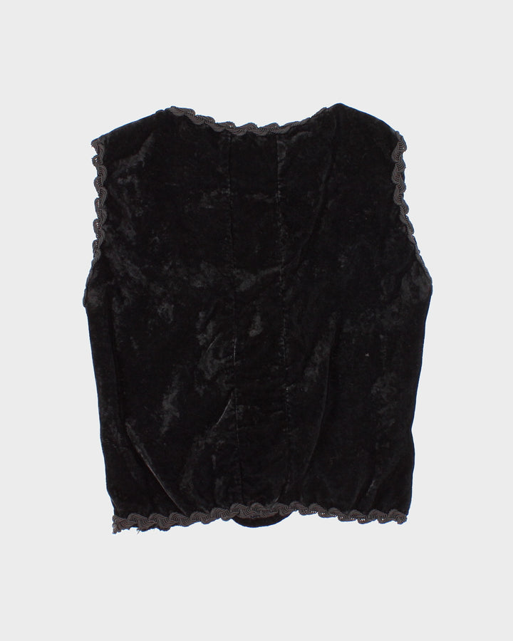 Womens 1990s Black Velvet Corset Style Vest Top - S