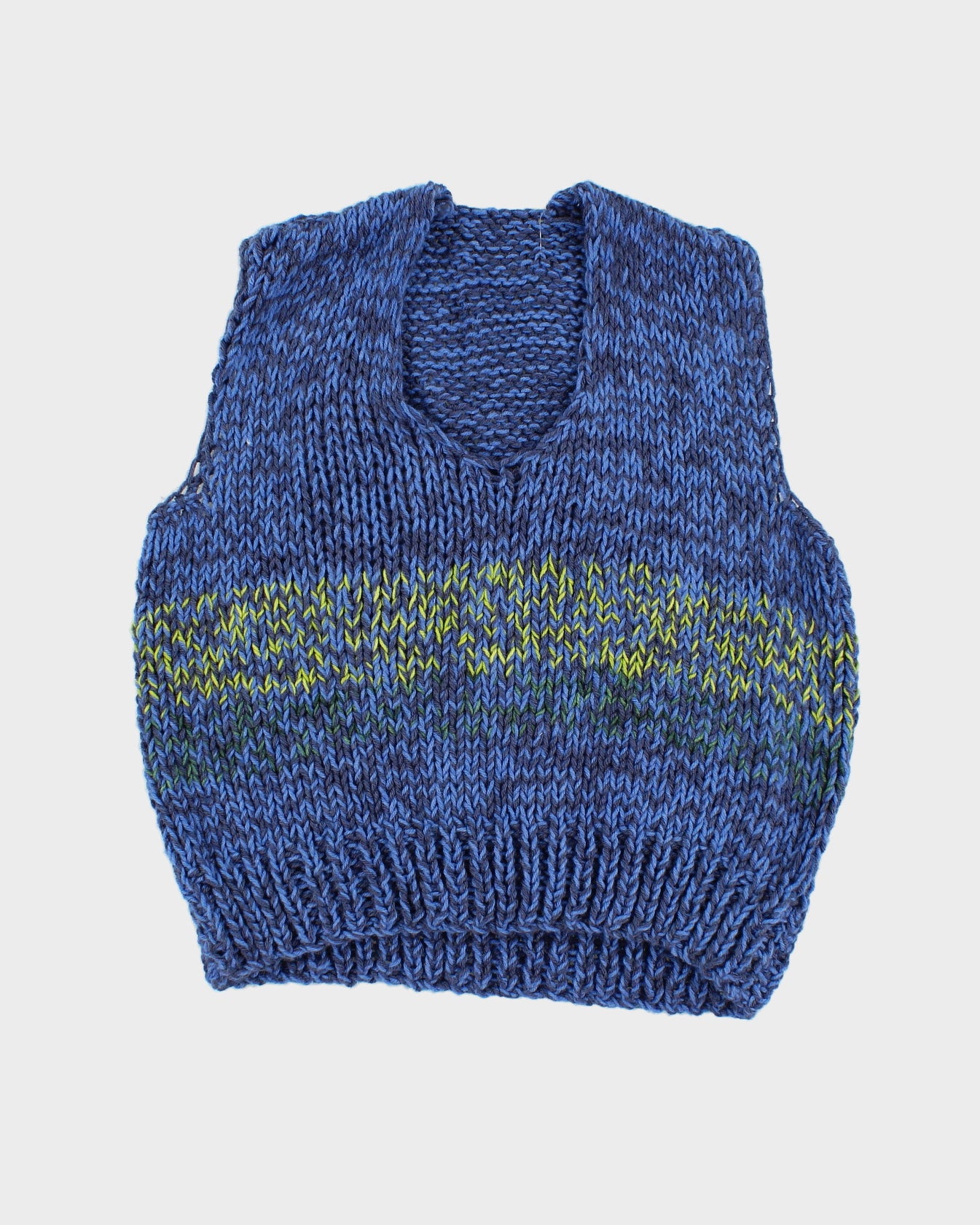 Womens Hand Knit Blue Patterned Vest - M – Rokit
