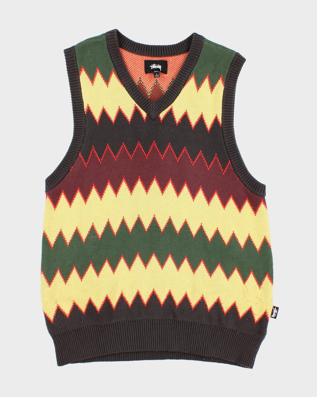 Womens Brown and Yellow Stussy Knit Vest - L