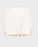 Womens Beige and White Crochet Vest - S