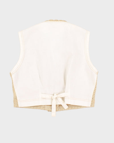 Womens Beige and White Crochet Vest - S