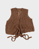 Womens Brown Crochet Knit Tie-Up Vest - S