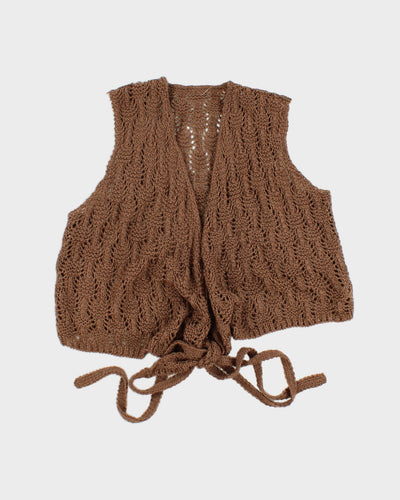 Womens Brown Crochet Knit Tie-Up Vest - S