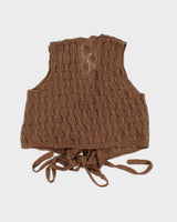 Womens Brown Crochet Knit Tie-Up Vest - S